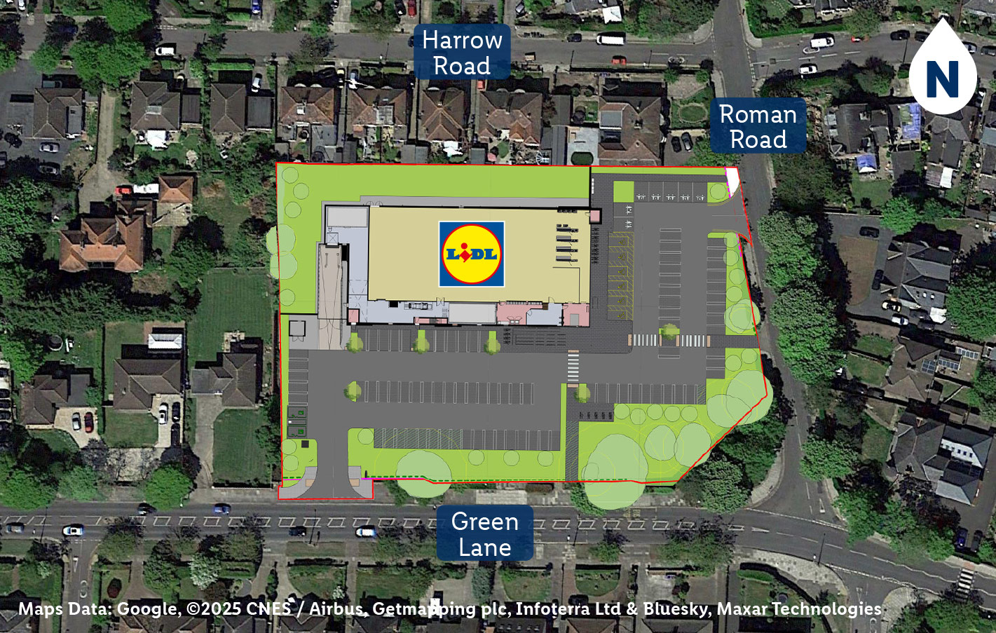 aerial photograph of the site with the proposals
